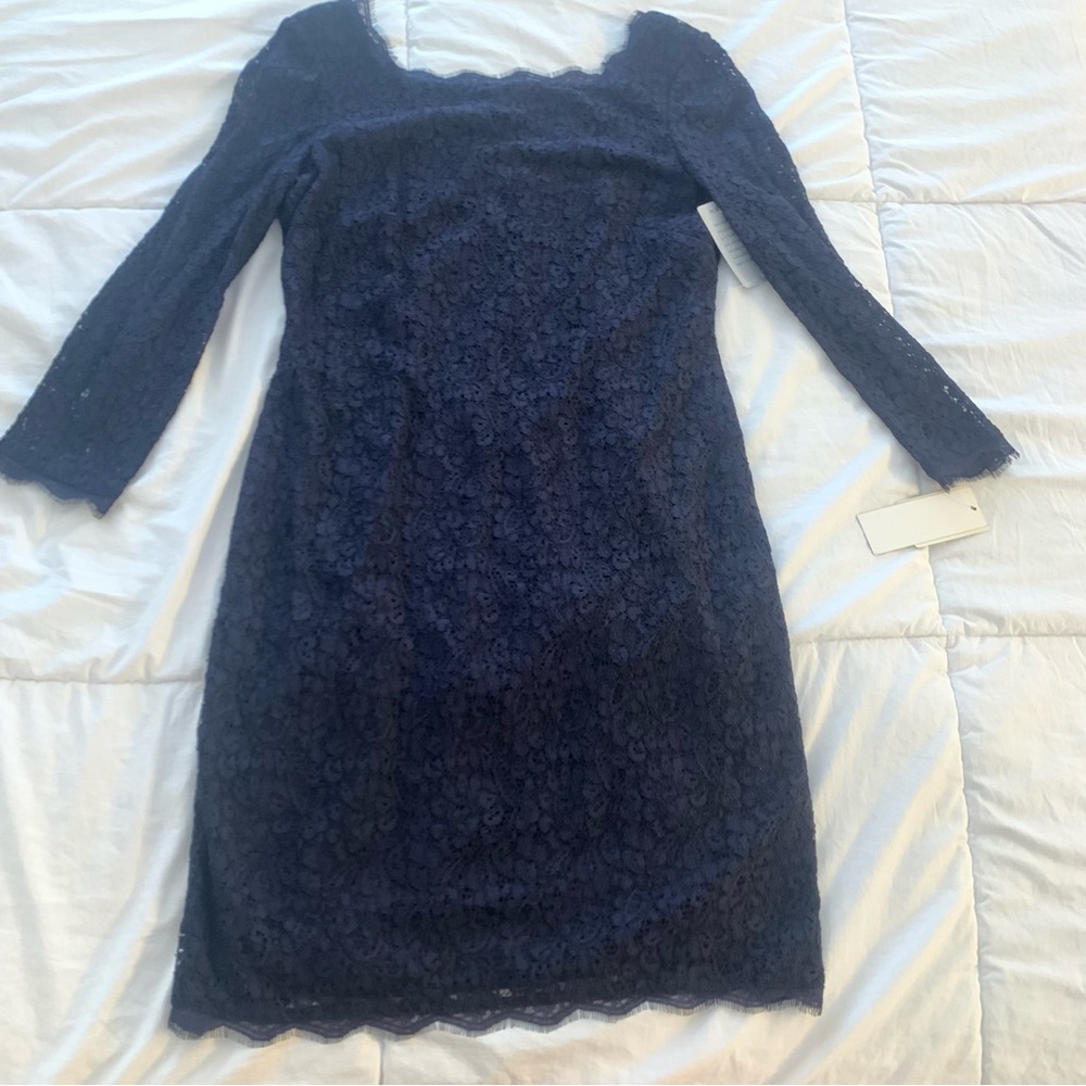 Adrianna Papell Navy Lace Midi Dress